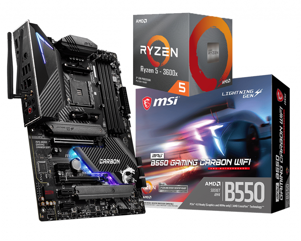AMD RYZEN 5 3600X 6-Core 3.8 GHz (4.4 GHz Max Boost) + MSI MPG B550 Gaming Carbon Wifi Motherboard Bundle
