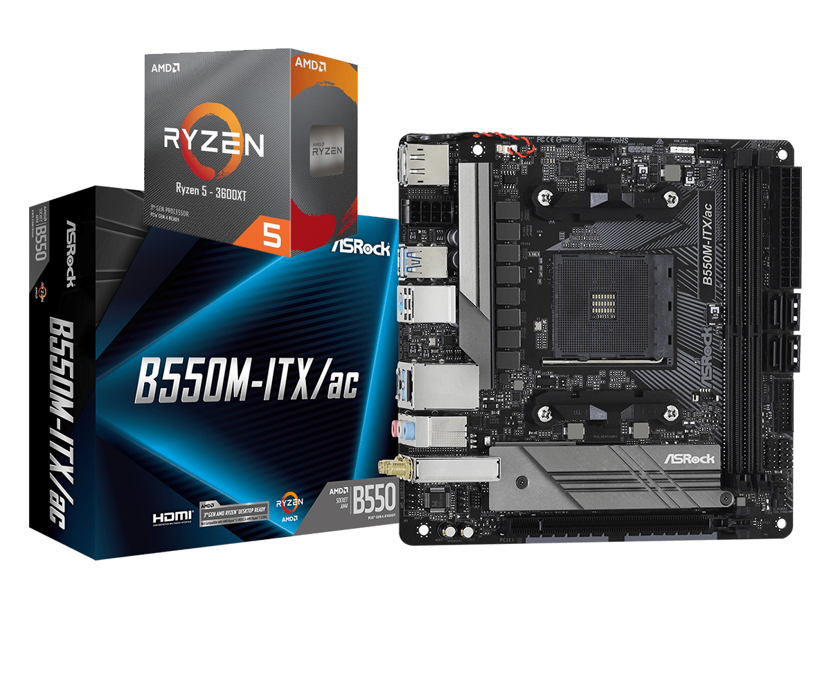 AMD RYZEN 5 3600XT 6-Core 3.8 GHz (4.5 GHz Max Boost) + ASRock B550M-ITX AC Motherboard Bundle