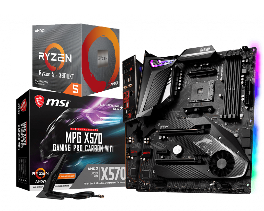 AMD RYZEN 5 3600XT 6-Core 3.8 GHz (4.5 GHz Max Boost) + MSI MPG X570 Gaming Carbon Wifi Motherboard Bundle
