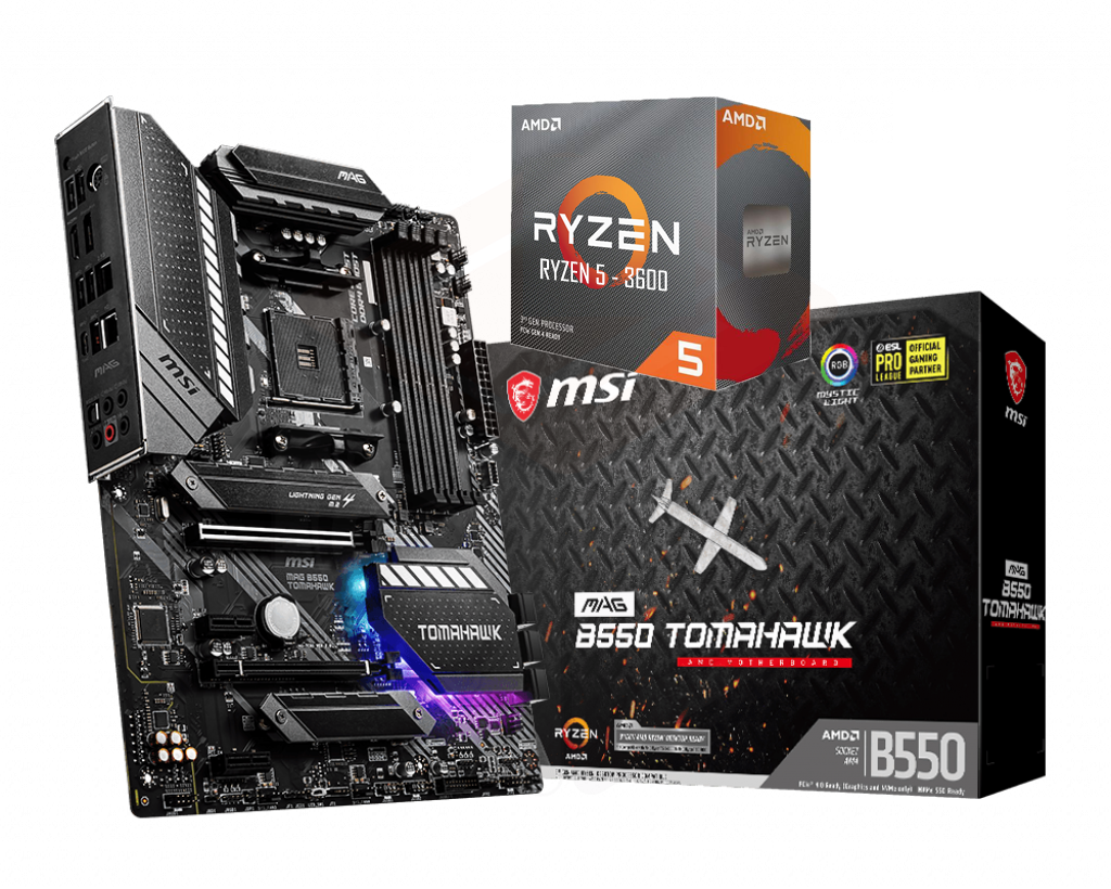 AMD RYZEN 5 3600 6-Core 3.6 GHz (4.2 GHz Max Boost) + MSI B550 TOMAHAWK Motherboard Bundle