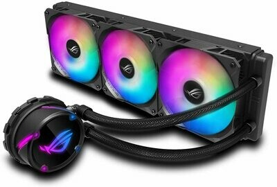ASUS ROG Strix LC 360 RGB all-in-one liquid CPU cooler with Aura Sync, and triple ROG 120mm addressable RGB radiator fans
