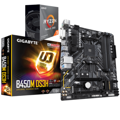 AMD Ryzen 3 3100 4-Core 3.9 GHz + GIGABYTE B450M-DS3H Motherboard Bundle AMD Ryzen 3 3100 4-Core 3.9 GHz + GIGABYTE B450M-DS3H Motherboard Bundle