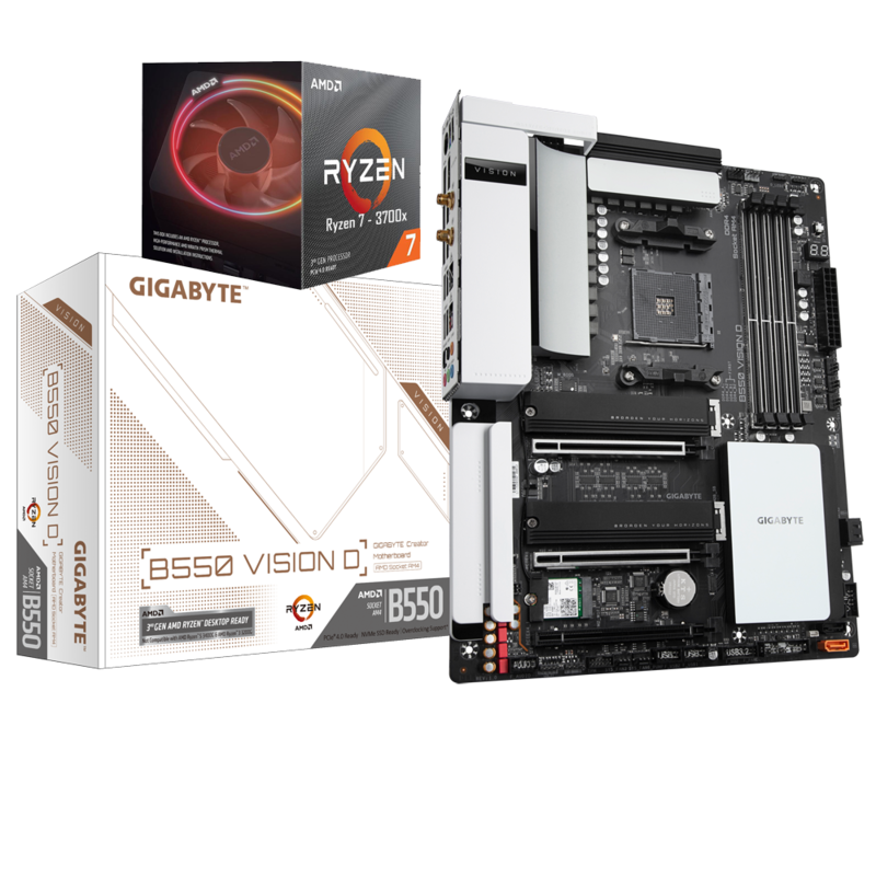 AMD RYZEN 7 3700X 8-Core 3.6 GHz (4.4 GHz Max Boost) + GIGABYTE B550 VISION D Motherboard Bundle