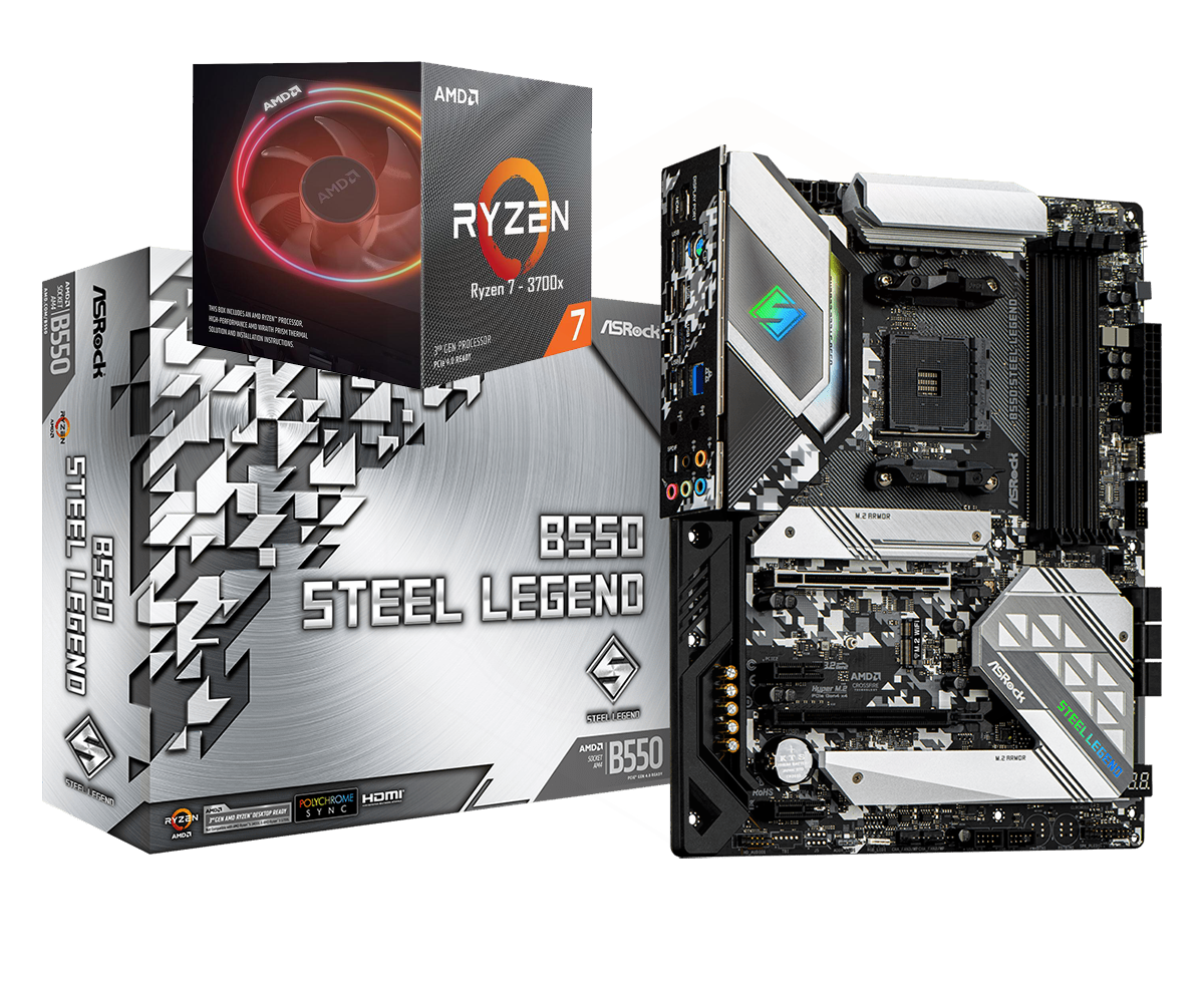 AMD RYZEN 7 3700X 8-Core 3.6 GHz (4.4 GHz Max Boost) + ASRock B550 Steel Legend Motherboard Bundle