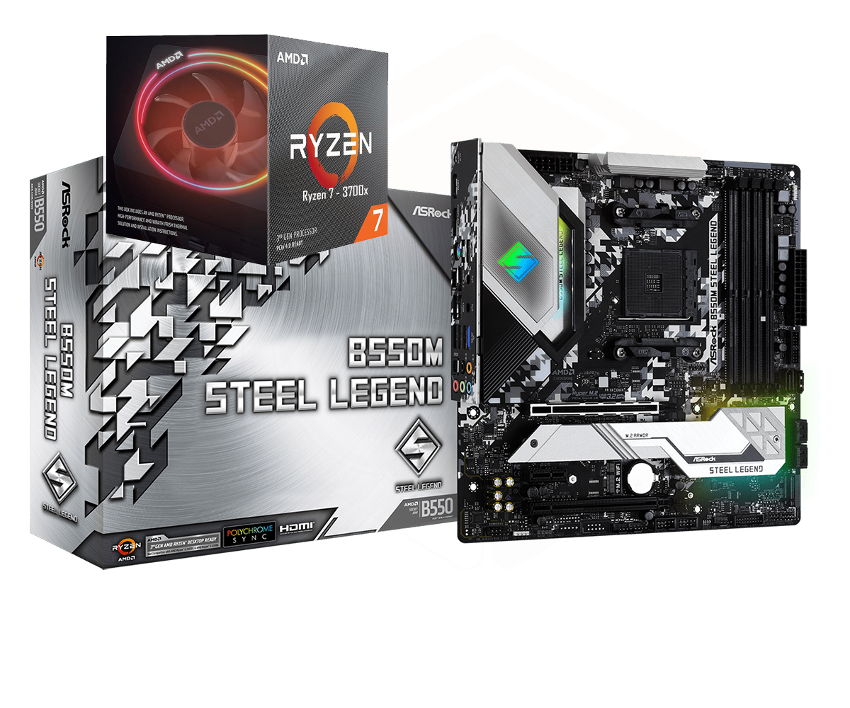 AMD RYZEN 7 3700X 8-Core 3.6 GHz (4.4 GHz Max Boost) + ASRock B550M Steel Legend Motherboard Bundle