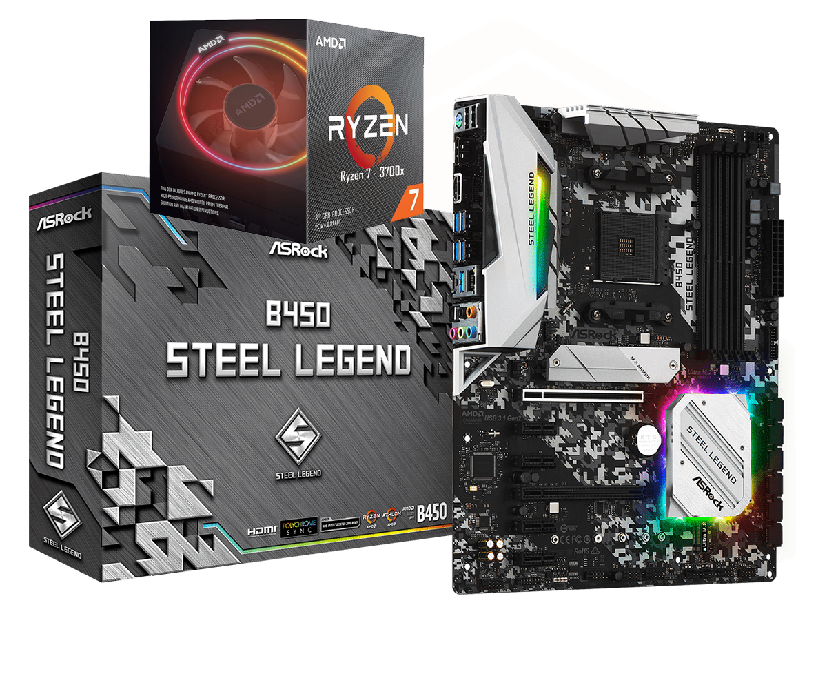 AMD RYZEN 7 3700X 8-Core 3.6 GHz (4.4 GHz Max Boost) + ASRock B450 Steel Legend Motherboard Bundle