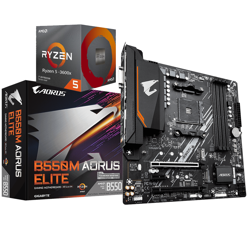 AMD RYZEN 5 3600X 6-Core 3.8 GHz (4.4 GHz Max Boost) + AORUS B550M ELITE Motherboard Bundle