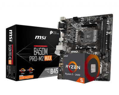 AMD RYZEN 5 2600 6-Core 3.4 GHz (3.9 GHz Max Boost) + MSI B450M PRO-M2 Max AMD RYZEN 5 2600 6-Core 3.4 GHz (3.9 GHz Max Boost) + MSI B450M PRO-M2 Max