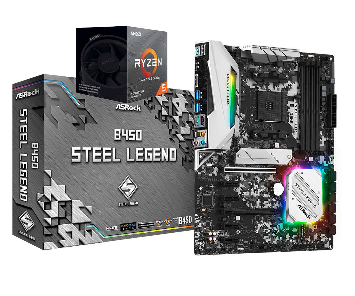 AMD RYZEN 5 3600X 6-Core 3.8 GHz (4.4 GHz Max Boost) + ASRock B450 Steel Legend Motherboard Bundle