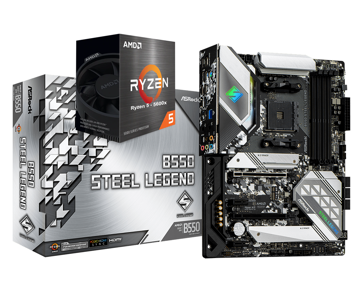 AMD RYZEN 5 5600X 6-Core 3.7 GHz (4.6 GHz Max Boost) + ASRock B550 STEEL LEGEND Gaming Motherboard Bundle