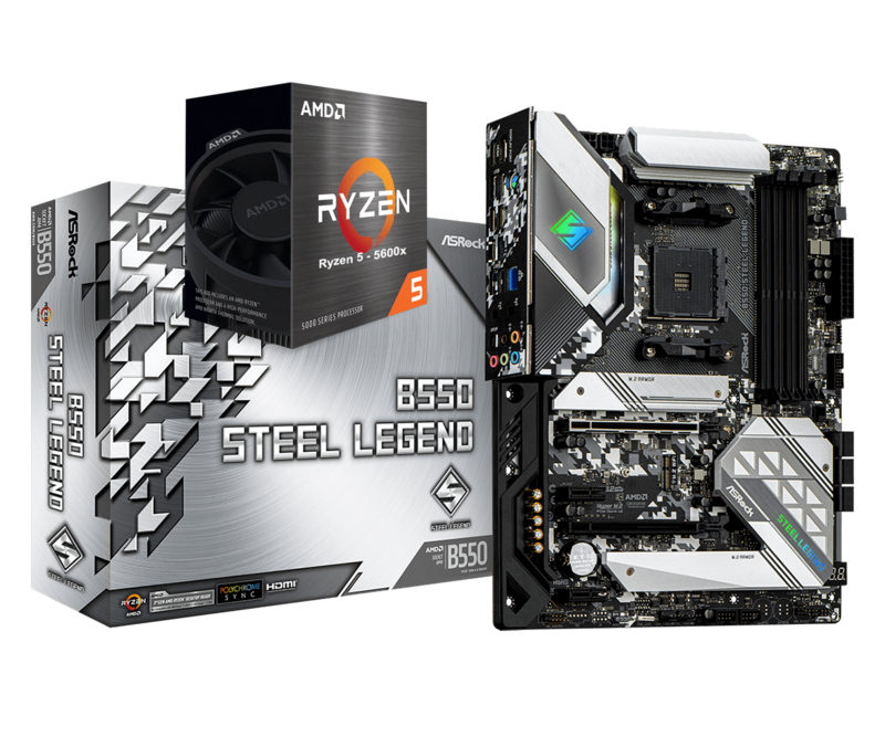 AMD RYZEN 5 5600X 6-Core 3.7 GHz (4.6 GHz Max Boost) + ASRock B550 STEEL LEGEND Gaming Motherboard Bundle