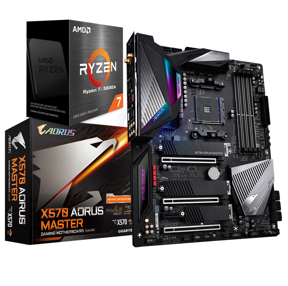 AMD RYZEN 7 5800X 8-Core 3.8 GHz (4.7 GHz Max Boost) + GIGABYTE X570 AORUS Master  Gaming Motherboard Bundle