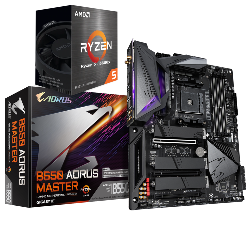 AMD RYZEN 5 5600X 6-Core 3.7 GHz (4.6 GHz Max Boost) + GIGABYTE B550 AORUS Master Gaming Motherboard Bundle