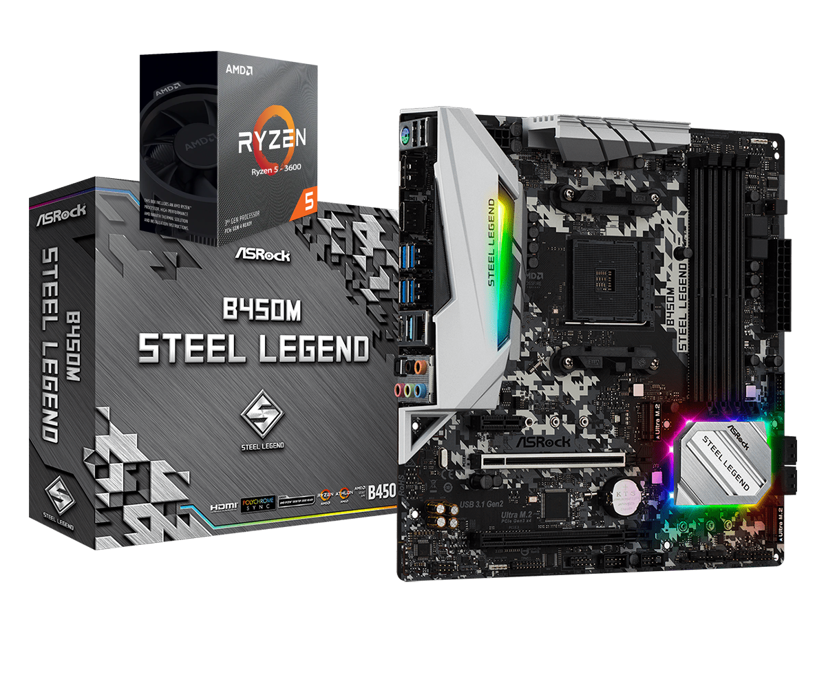 AMD RYZEN 5 3600 6-Core 3.6 GHz (4.2 GHz Max Boost) + ASROCK B450M STEEL LEGEND Motherboard Bundle