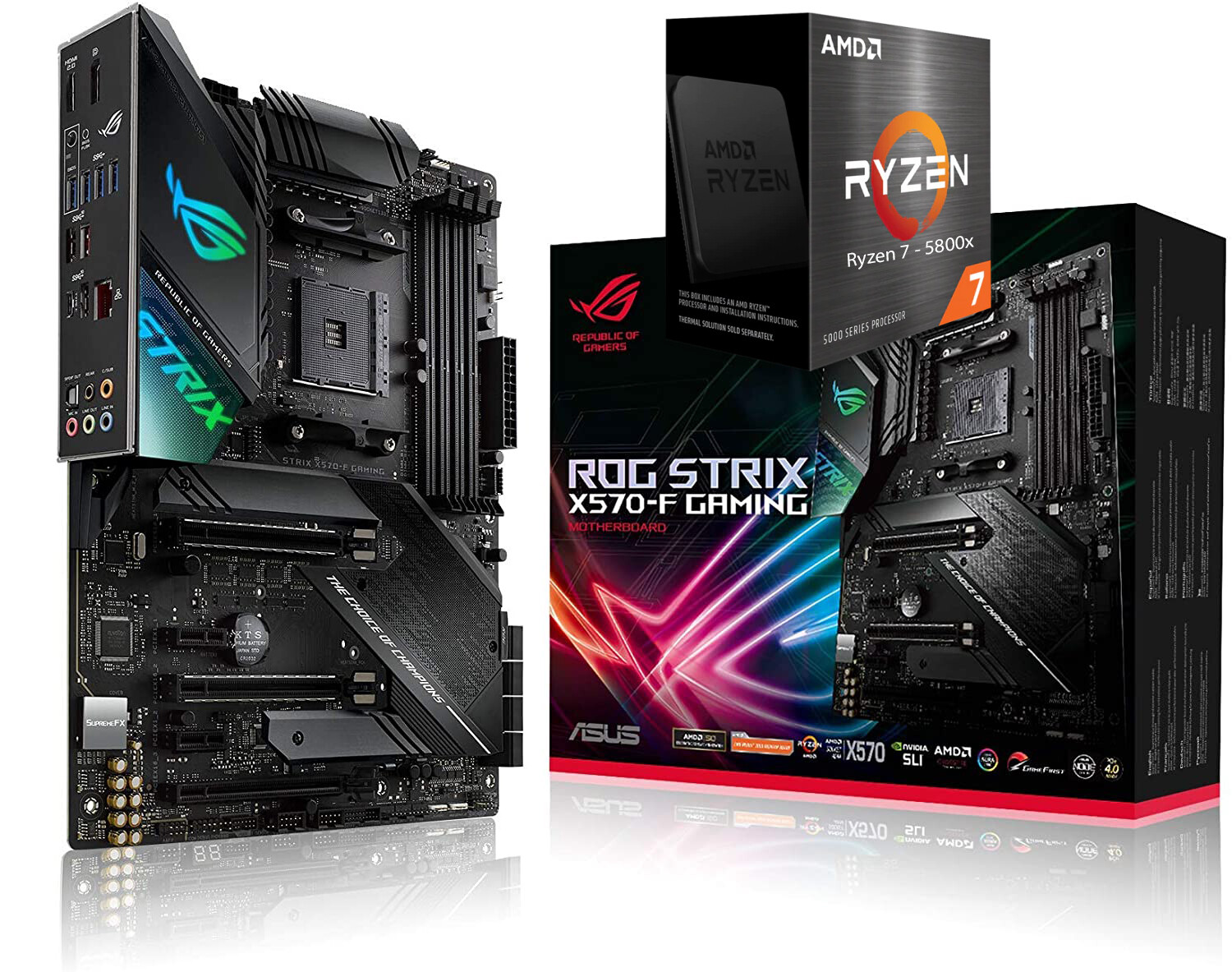 AMD RYZEN 7 5800X 8-Core 3.8 GHz (4.7 GHz Max Boost) + Asus ROG Strix X570-F Gaming Motherboard Bundle