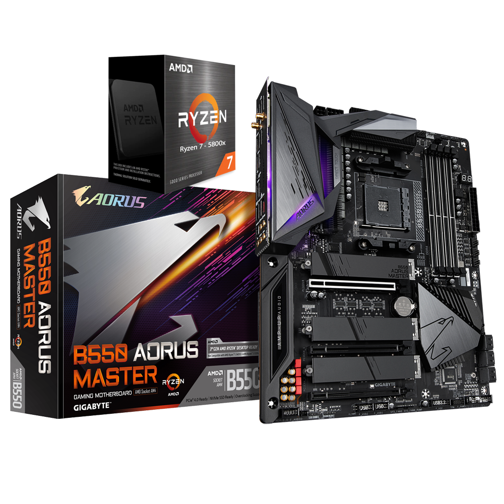 AMD RYZEN 7 5800X 8-Core 3.8 GHz (4.7 GHz Max Boost) + GIGABYTE B550 AORUS Master  Gaming Motherboard Bundle