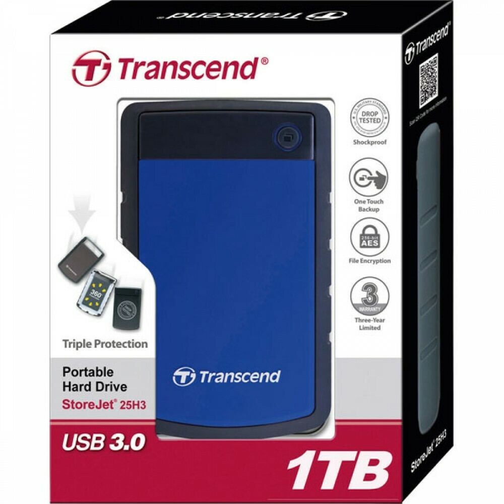 Transcend Shockproof 1TB Portable External HDD USB 3.0 Blue