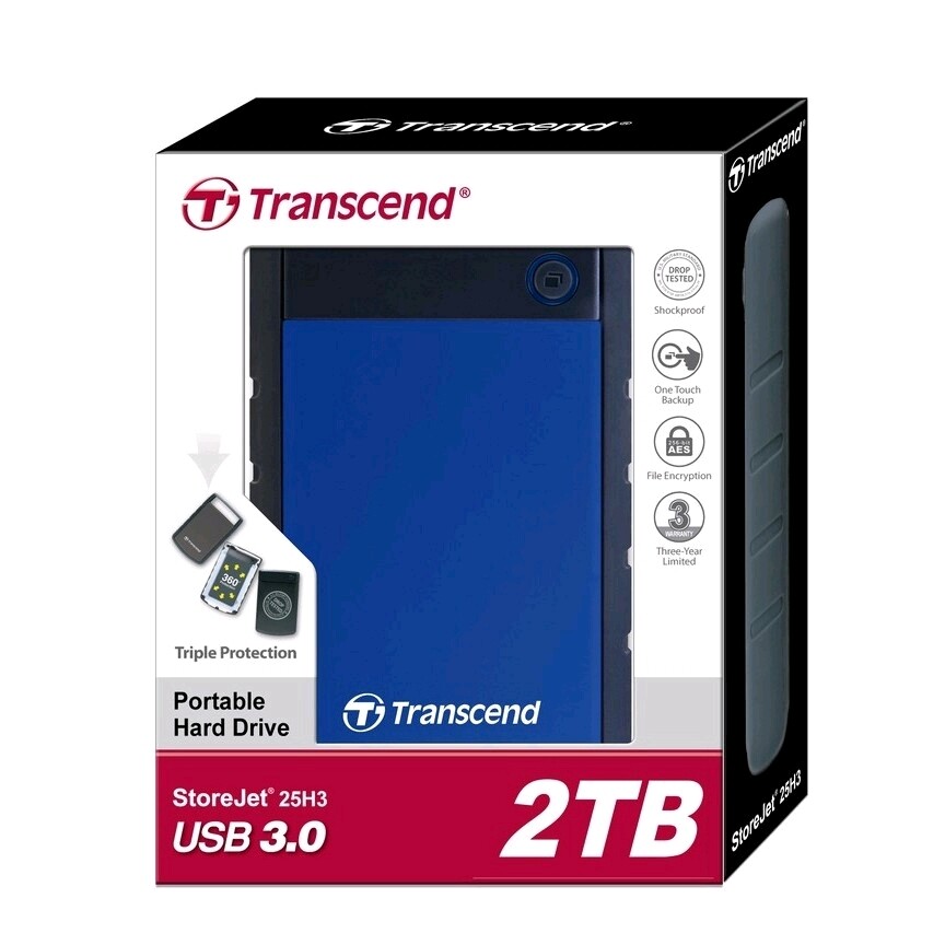 Transcend Shockproof 2TB Portable External HDD USB 3.0 Blue