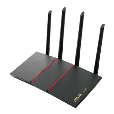 RT-AX 55 AX1800 Dual Band WiFi 6 (802.11ax) Router supporting MU-MIMO and OFDMA technology, with AiProtection Classic network security powered by Trend Micro™, compatible with ASUS AiMesh WiFi system