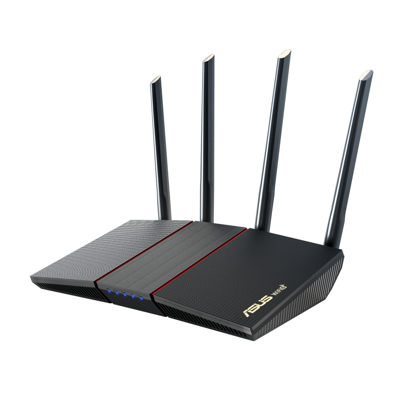 RT-AX 55 AX1800 Dual Band WiFi 6 (802.11ax) Router supporting MU-MIMO and OFDMA technology, with AiProtection Classic network security powered by Trend Micro™, compatible with ASUS AiMesh WiFi system