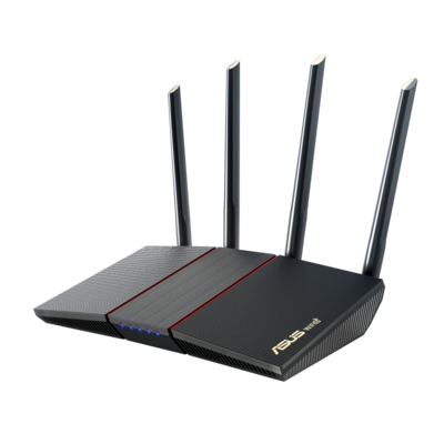 RT-AX 55 AX1800 Dual Band WiFi 6 (802.11ax) Router supporting MU-MIMO and OFDMA technology, with AiProtection Classic network security powered by Trend Micro™, compatible with ASUS AiMesh WiFi system