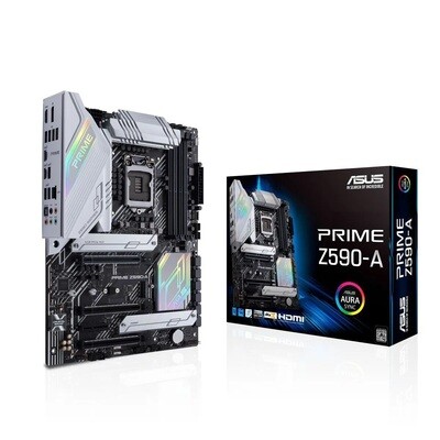 ASUS PRIME Z590-A ATX motherboard with PCIe® 4.0, three M.2 slots, 16 DrMOS power stages, HDMI®, DisplayPort™, SATA 6 Gbps, Intel® 2.5 Gb Ethernet, USB 3.2 Gen 2x2 Type-C®, front panel (LGA 1200)