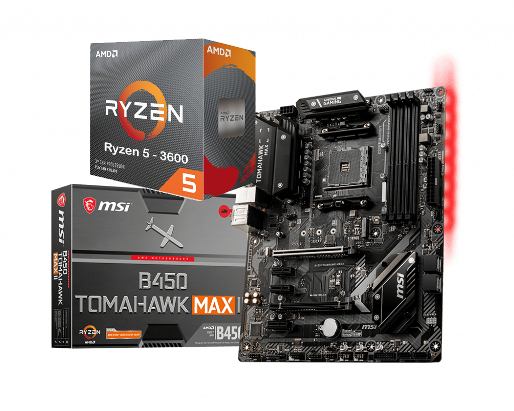 AMD RYZEN 5 3600 6-Core 3.6 GHz (4.2 GHz Max Boost) + MSI B450 TOMAHAWK MAX 2 Motherboard Bundle