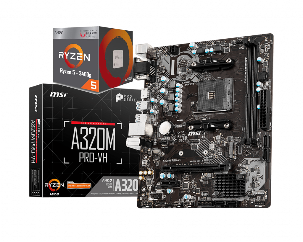 AMD RYZEN 5 3400G 4-Core 3.7 GHz (4.2 GHz Max Boost) + MSI A320M PRO-VH Motherboard Bundle