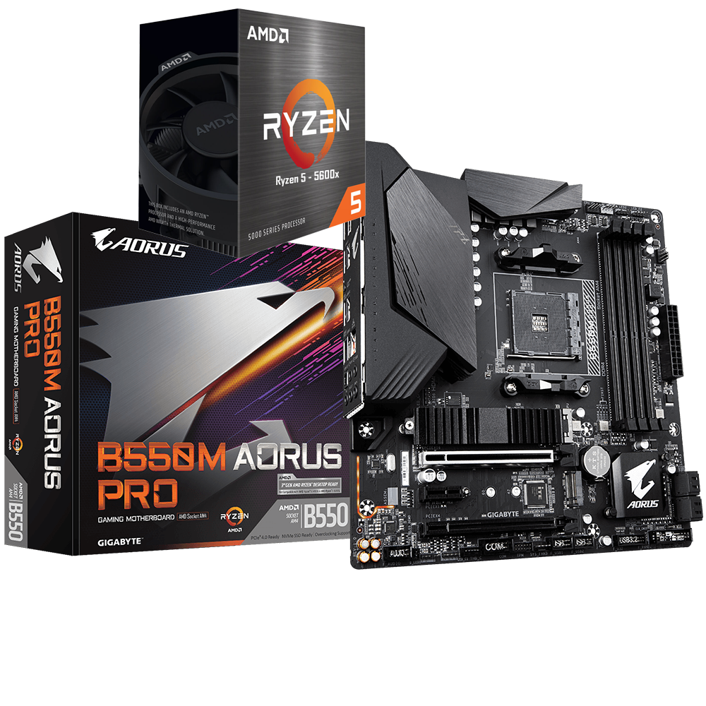 AMD RYZEN 5 5600X 6-Core 3.7 GHz (4.6 GHz Max Boost) + GIGABYTE B550M AORUS PRO Gaming Motherboard Bundle