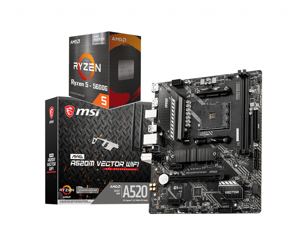 AMD RYZEN 5 5600G 6-Core 3.9 GHz (4.4 GHz Max Boost) + MSI MAG A520M VECTOR WIFI Motherboard Bundle