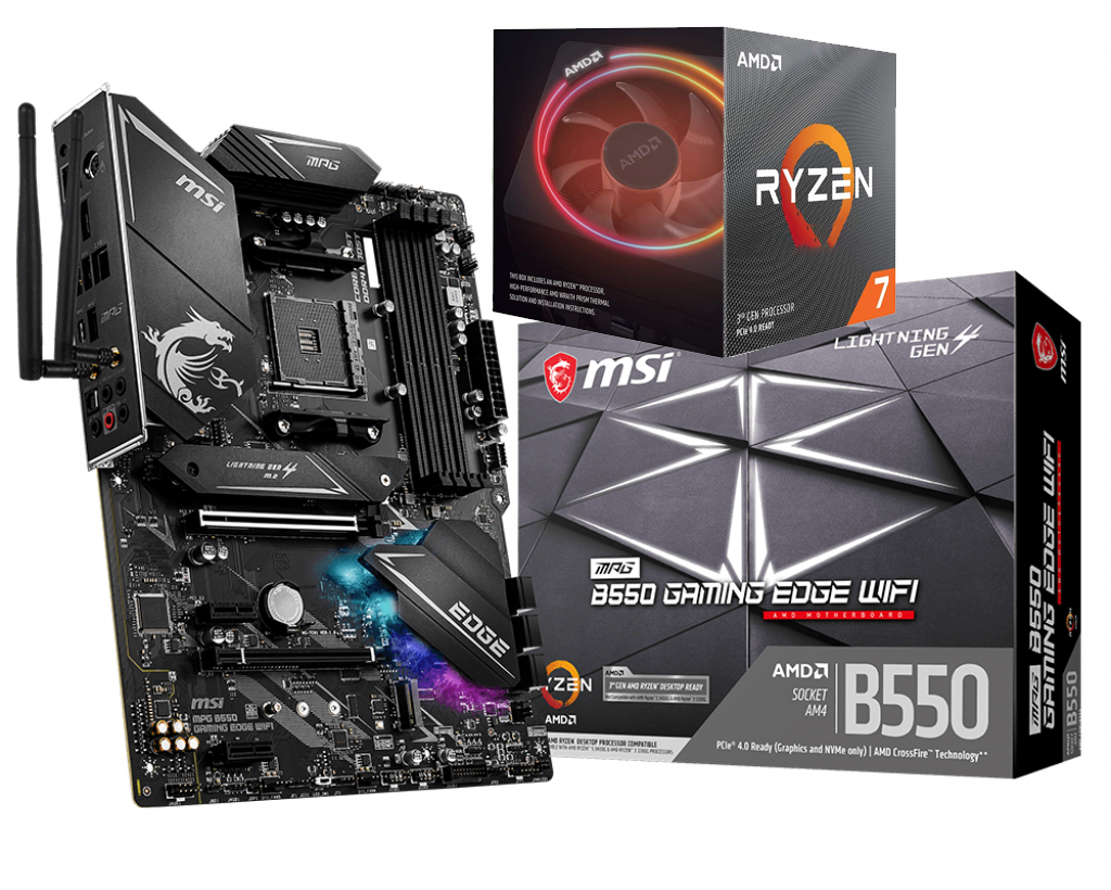 AMD RYZEN 7 3700X 8-Core 3.6 GHz (4.4 GHz Max Boost)  + MSI MPG B550 Gaming Edge Wifi Motherboard Bundle
