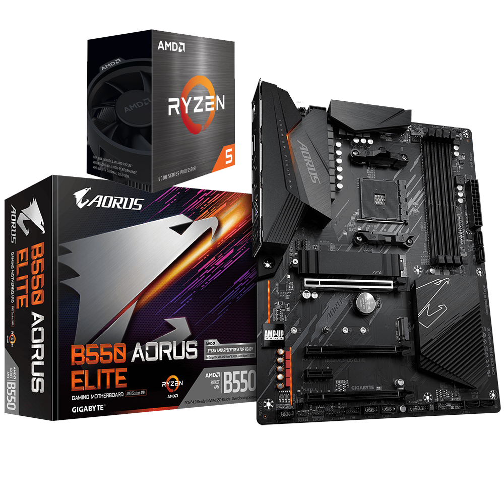 AMD RYZEN 5 5600X 6-Core 3.7 GHz (4.6 GHz Max Boost) + GIGABYTE B550 AORUS ELITE Gaming Motherboard Bundle