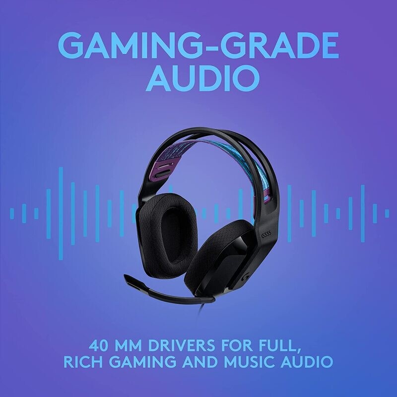 Logitech G335 Lightweight Wired Gaming Headset with Flip to Mute Microphone, 3.5mm Audio Jack, Memory Foam Earpads, Compatible with PC, Playstation, Xbox, Nintendo Switch (Black)