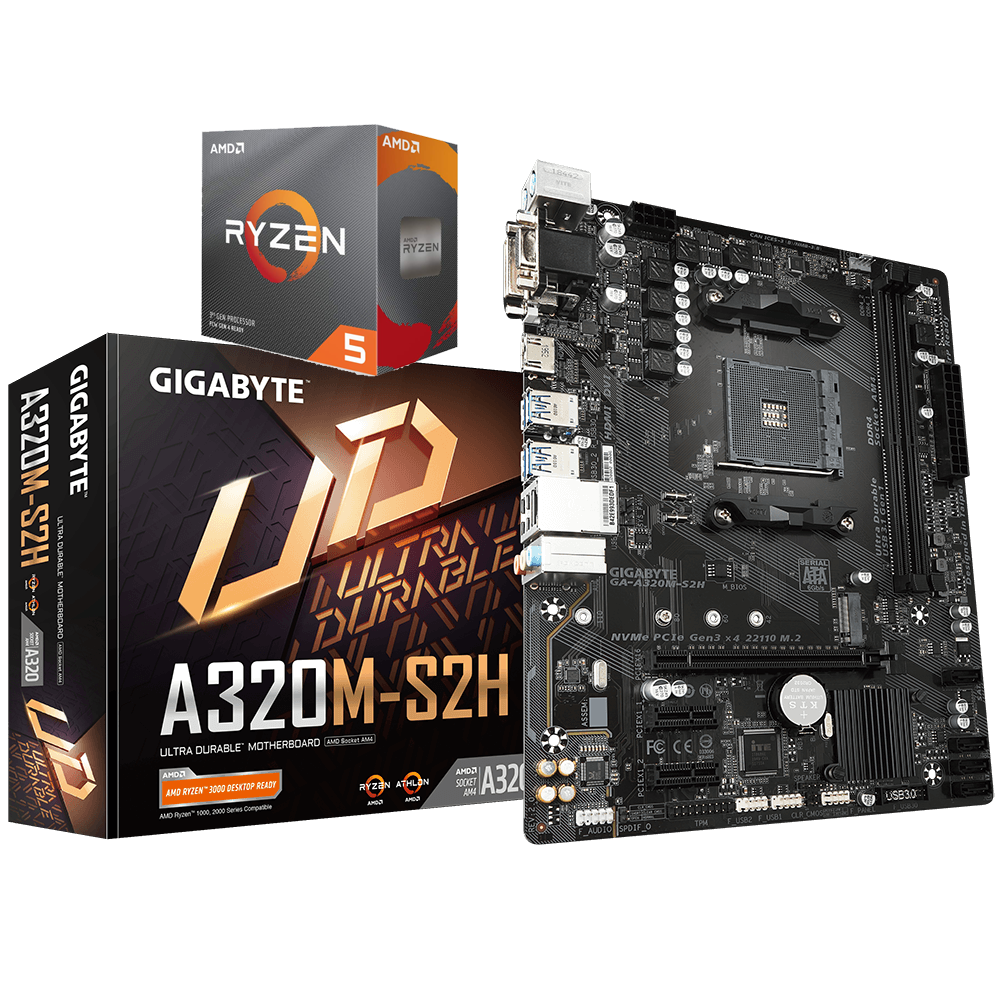 AMD RYZEN 5 3600 6-Core 3.6 GHz (4.2 GHz Max Boost) + Gigabyte A320-S2H  Motherboard Bundle