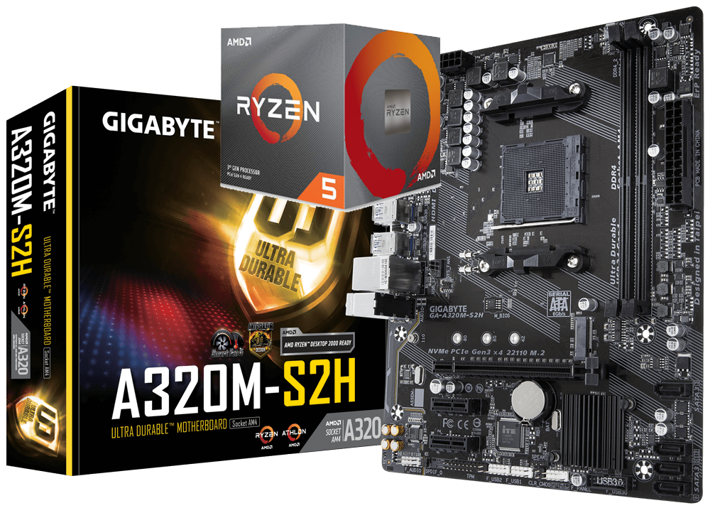 AMD RYZEN 5 3500 6-Core 3.6 GHz (4.1 GHz Max Boost) + GIGABYTE A320M-S2H Motherboard Bundle