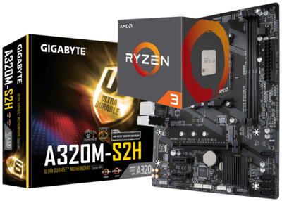 AMD RYZEN 3 1300X 4-Core 3.5 GHz (3.7 GHz Turbo) Socket AM4 65W Processor + GIGABYTE GA-A320M-S2H Motherboard Bundle
