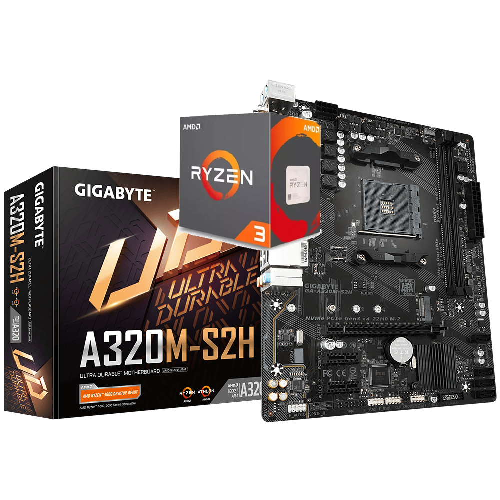 AMD Ryzen 3 Pro 4350G 4-Core 8-Thread 3.8ghz (Boost 4ghz) + GIGABYTE  GA-A320M-S2H Motherboard Bundle