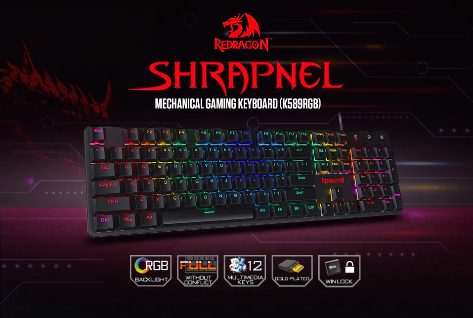 Redragon K589 Shrapnel RGB Backlit Low Profile Wired Mechanical Gaming Keyboard 104 Keys Anti-ghosting Mechanical Keyboard with Linear & Quiet Red Switches