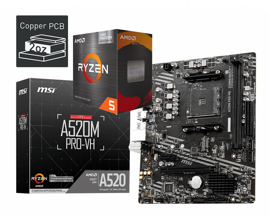 AMD RYZEN 5 5600G 6-Core 3.9 GHz (4.4 GHz Max Boost) + MSI A520M PRO-VH DDR4 Motherboard Bundle