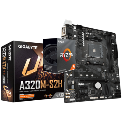 AMD Ryzen 5 PRO 4650G Processor 3.7Ghz 6 cores 12 Threads Processor + GIGABYTE GA-A320M-S2H Motherboard Bundle