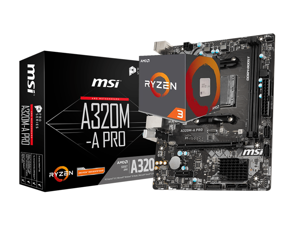 AMD RYZEN 3 3200G 4-Core 3.6 GHz (4.0 GHz Max Boost) + MSI A320M-A PRO Motherboard Bundle