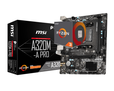 AMD RYZEN 3 3200G 4-Core 3.6 GHz (4.0 GHz Max Boost) + MSI A320M-A PRO Motherboard Bundle
