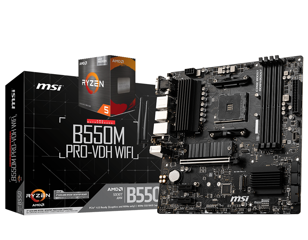 AMD RYZEN 5 5600 6-Core 3.5 GHz (4.4 GHz Max Boost) + MSI B550M PRO-VDH WIFI DDR4 Motherboard Bundle