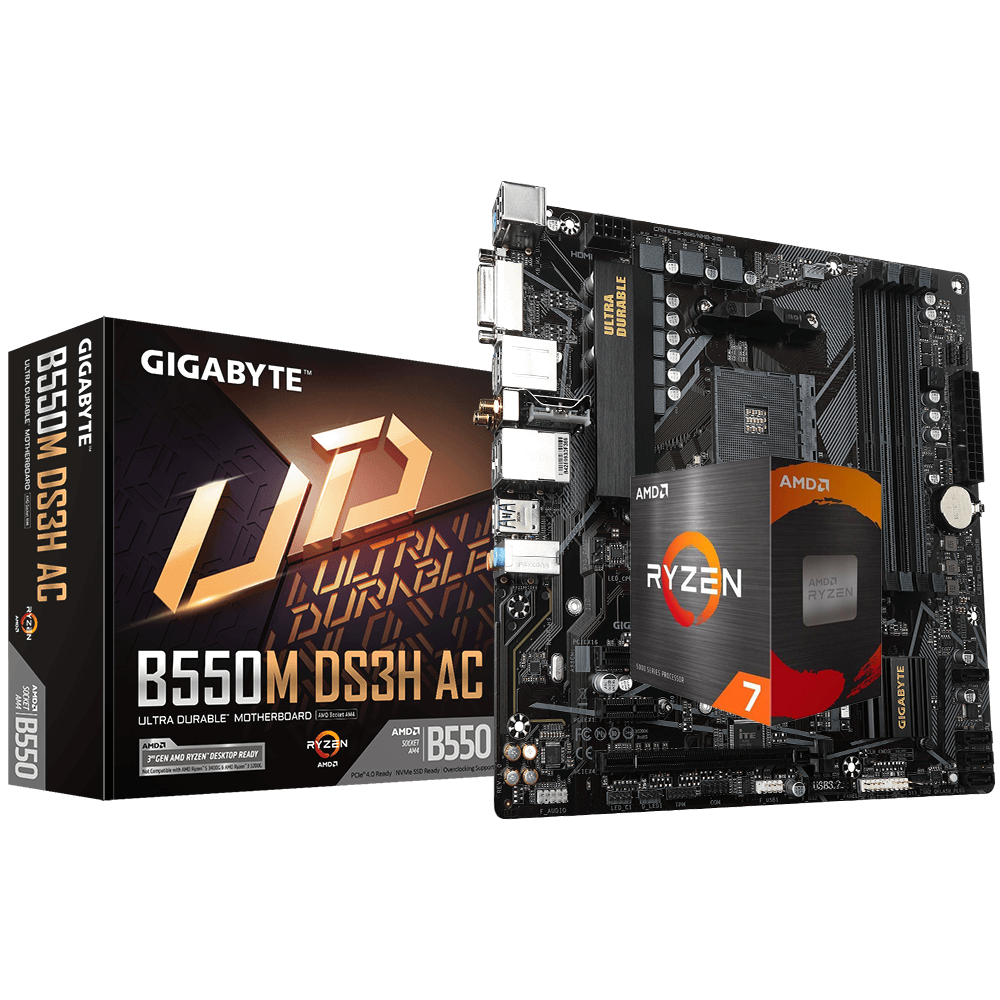 AMD RYZEN 7 5700G 8-Core 3.8 GHz (4.6 GHz Max Boost) + GIGABYTE GA-B550M-DS3H-AC Motherboard Bundle