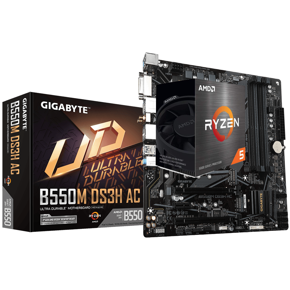 AMD RYZEN 5 5600X 6-Core 3.7 GHz (4.6 GHz Max Boost) + GIGABYTE B550M DS3H AC WIFI Motherboard