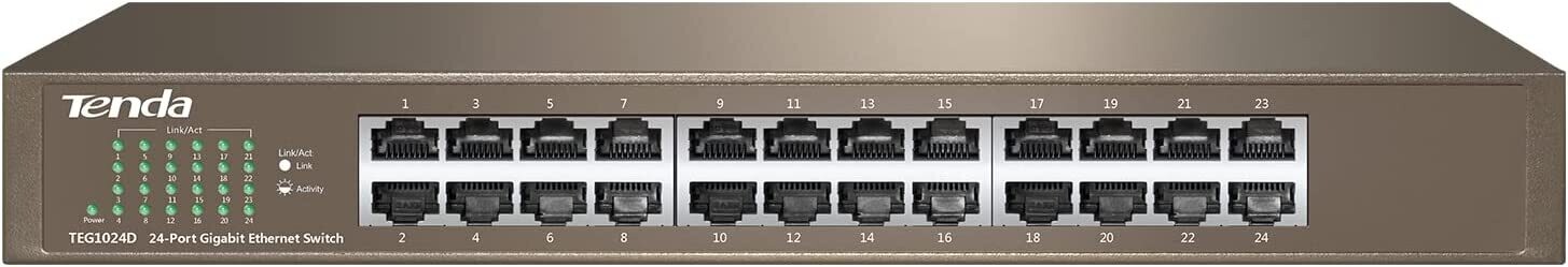 Tenda 24 Port 10/100/1000Mbps Gigabit Unmanaged Ethernet Switch | Desktop Network Splitter | Sturdy Metal | Fanless | Plug & Play | Traffic Optimization | Limited Lifetime Protection