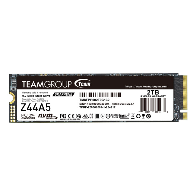 Team Group Z44A5 2TB T-FORCE M.2 NVMe 2280 PCI-E Gen4x4 SSD (RW: 5,000/4,500 MB/s)