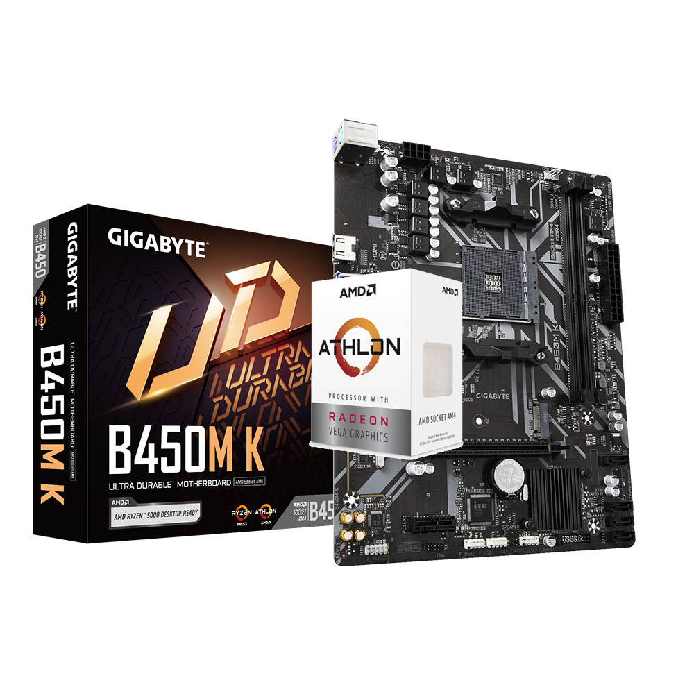 AMD ATHLON 3000G 3.5 GHZ Processor + Gigabyte B450M-K Motherboard Bundle