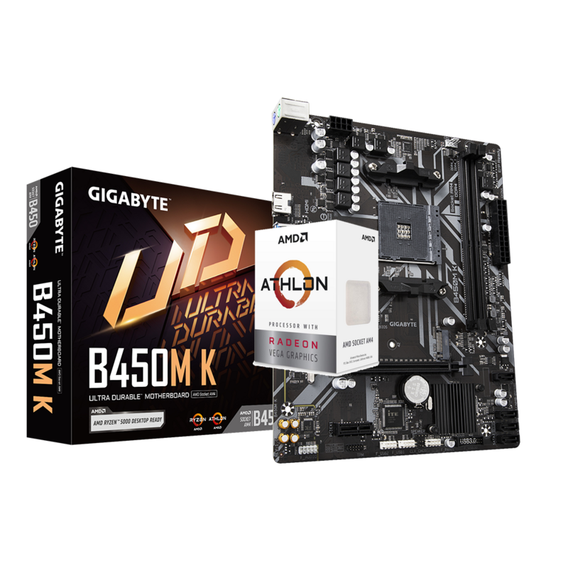AMD ATHLON 3000G 3.5 GHZ Processor + Gigabyte B450M-K Motherboard Bundle