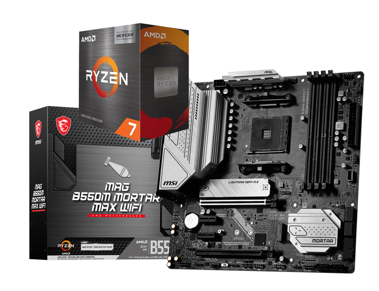 AMD Ryzen 7 5800X3D 8-core, 16-Threads 4.5 GHz Max Boost Processor + MSI MAG B550M MORTAR MAX WIFI MOBO Bundle